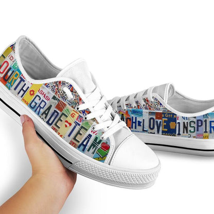 Fourth Grade Teacher License Plates Low Top Shoes, Teacher Shoes, Low Top Sneakers