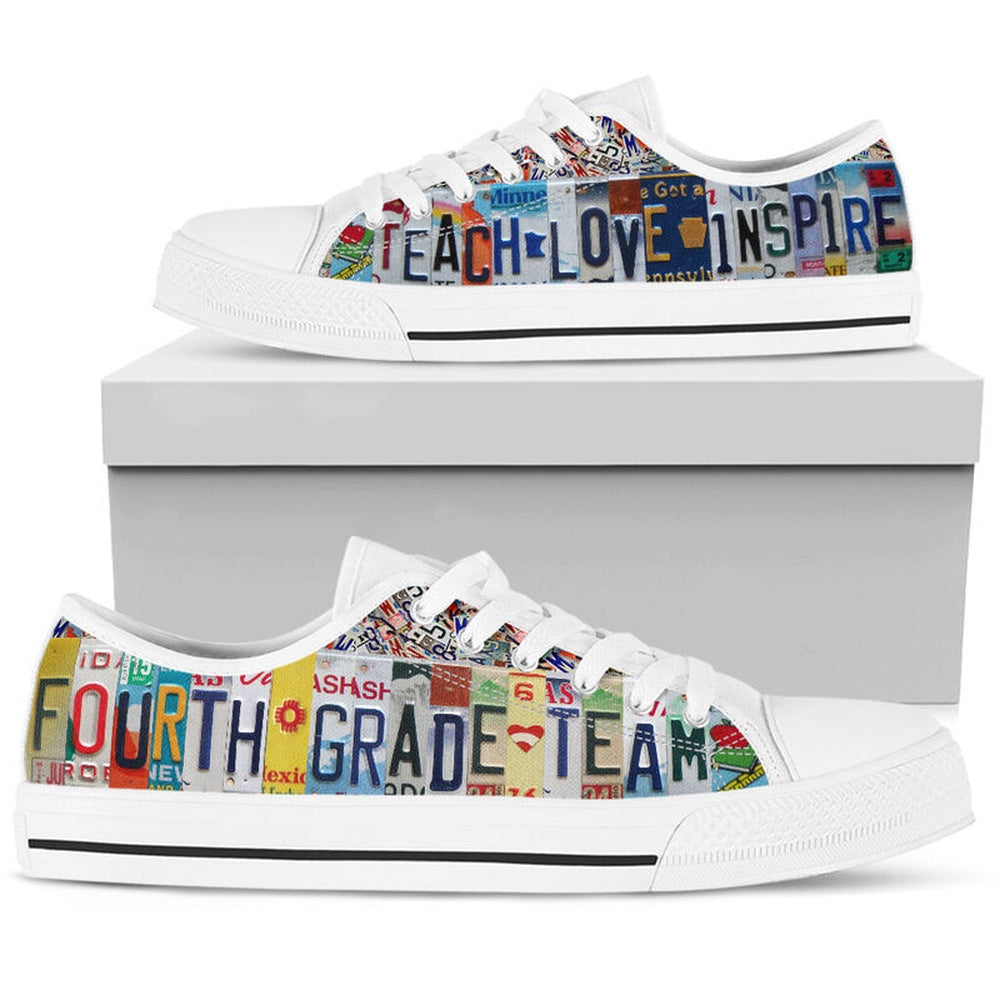Fourth Grade Teacher License Plates Low Top Shoes, Teacher Shoes, Low Top Sneakers