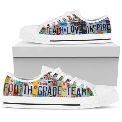 Fourth Grade Teacher License Plates Low Top Shoes, Teacher Shoes, Low Top Sneakers