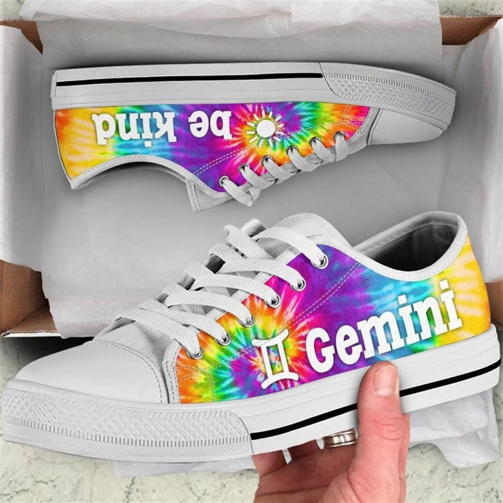 Gemini Zodiac Bekind Tie Dye Canvas Low Top Shoes, Low Top Sneaker, Low Top Canvas Shoes