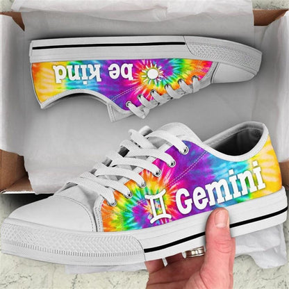 Gemini Zodiac Bekind Tie Dye Canvas Low Top Shoes, Low Top Sneaker, Low Top Canvas Shoes