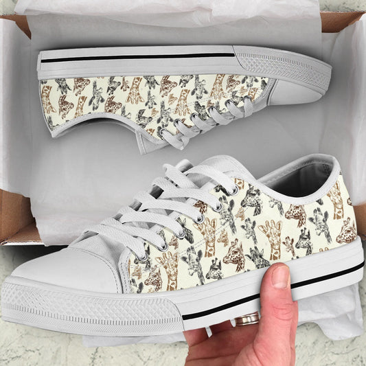 Giraffe Low Top Shoes, Animal Print Canvas Shoes, Print On Canvas Shoes