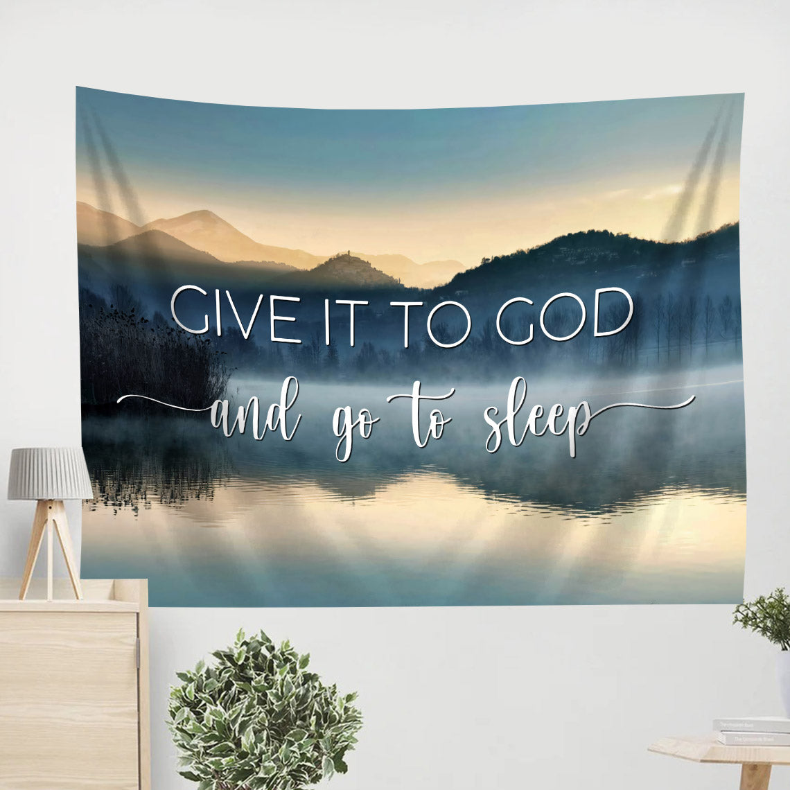 Give It To God And Go To Sleep Brown Tapestry - Christian Wall Tapestries
