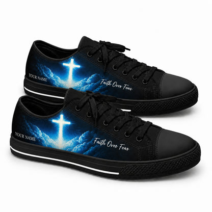 Glowing Cross In Clouds Graphic Custom Low Top Shoes black shoes  