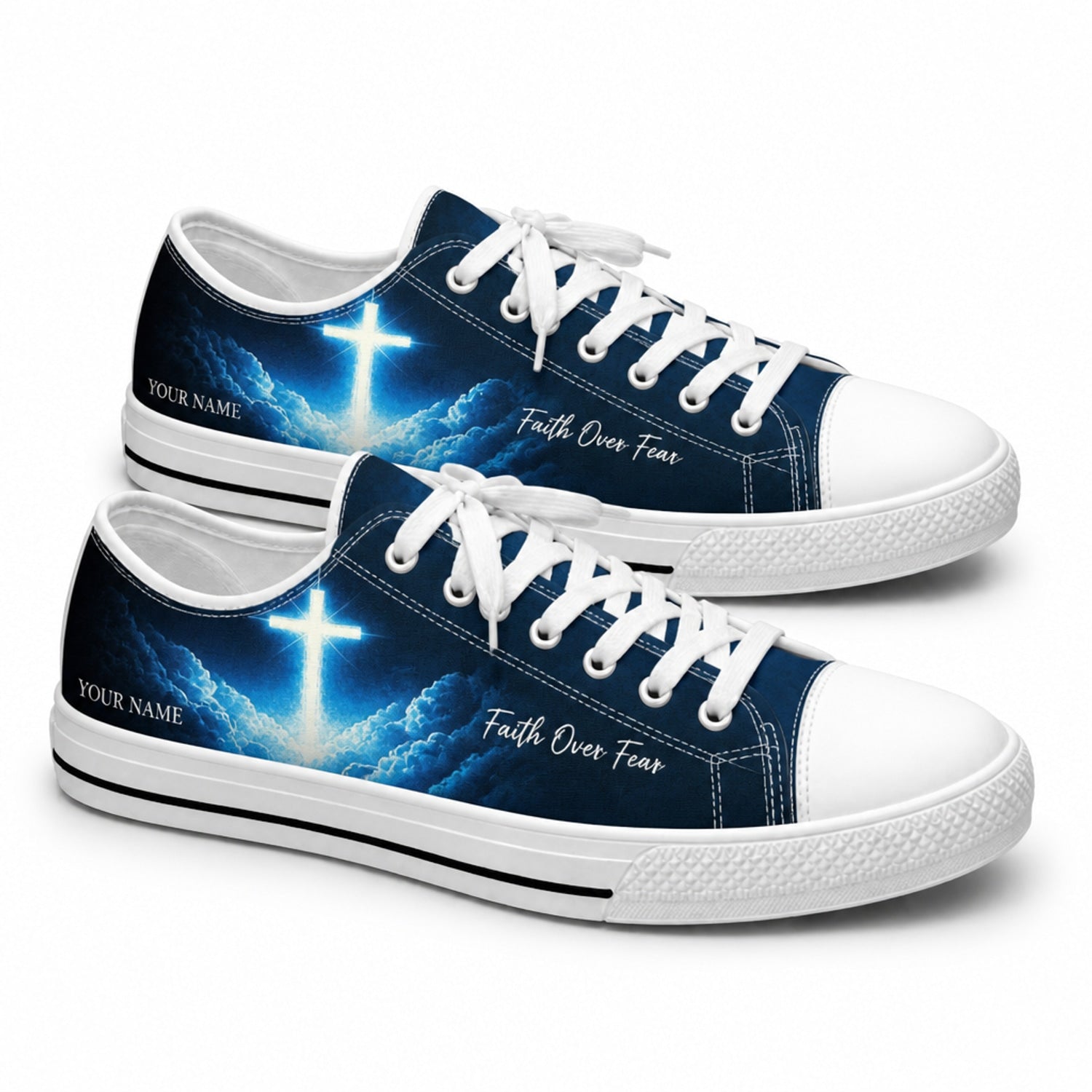 Glowing Cross In Clouds Graphic Custom Low Top Shoes      