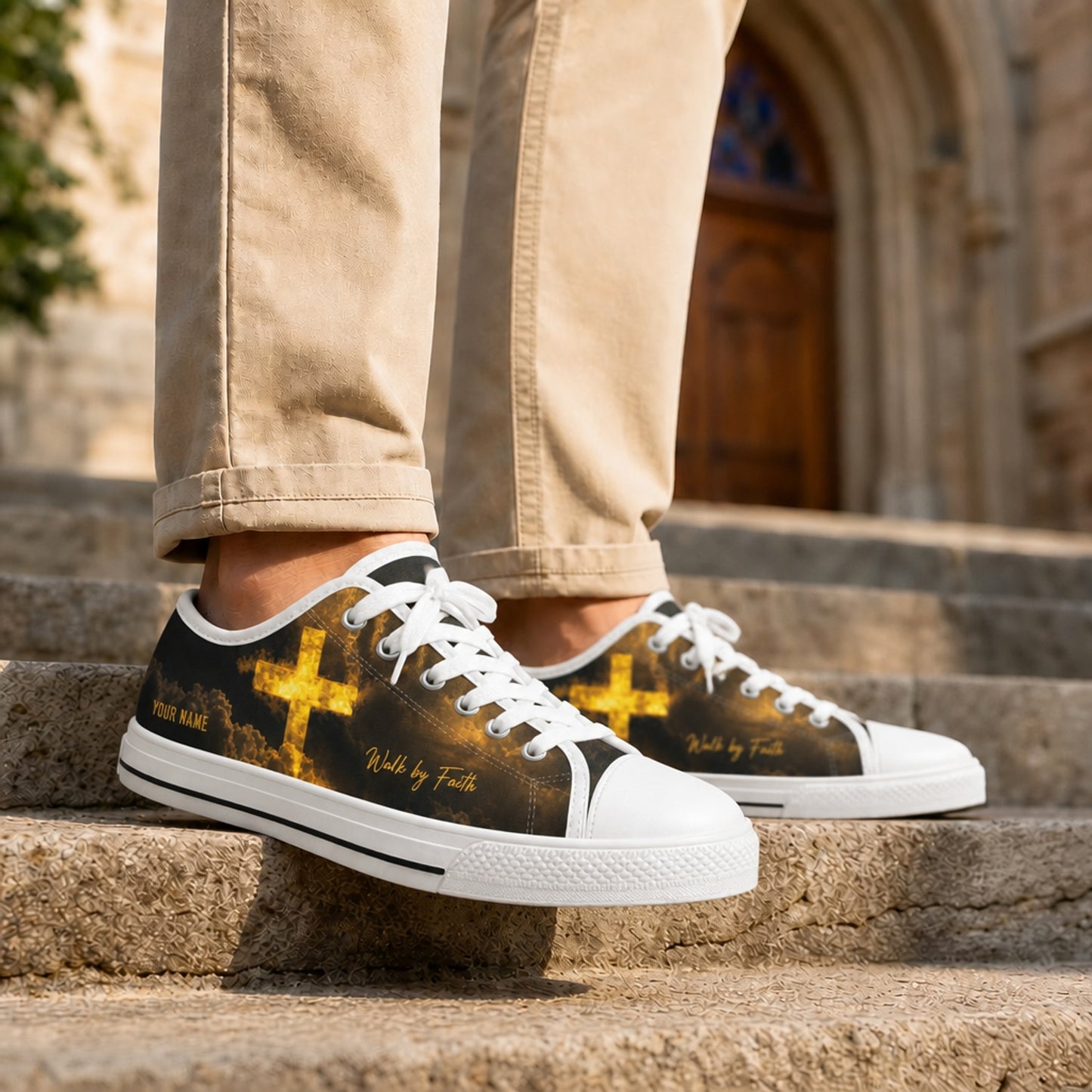Glowing Cross With Clouds Graphic Personalized Low Top Shoes Life style  