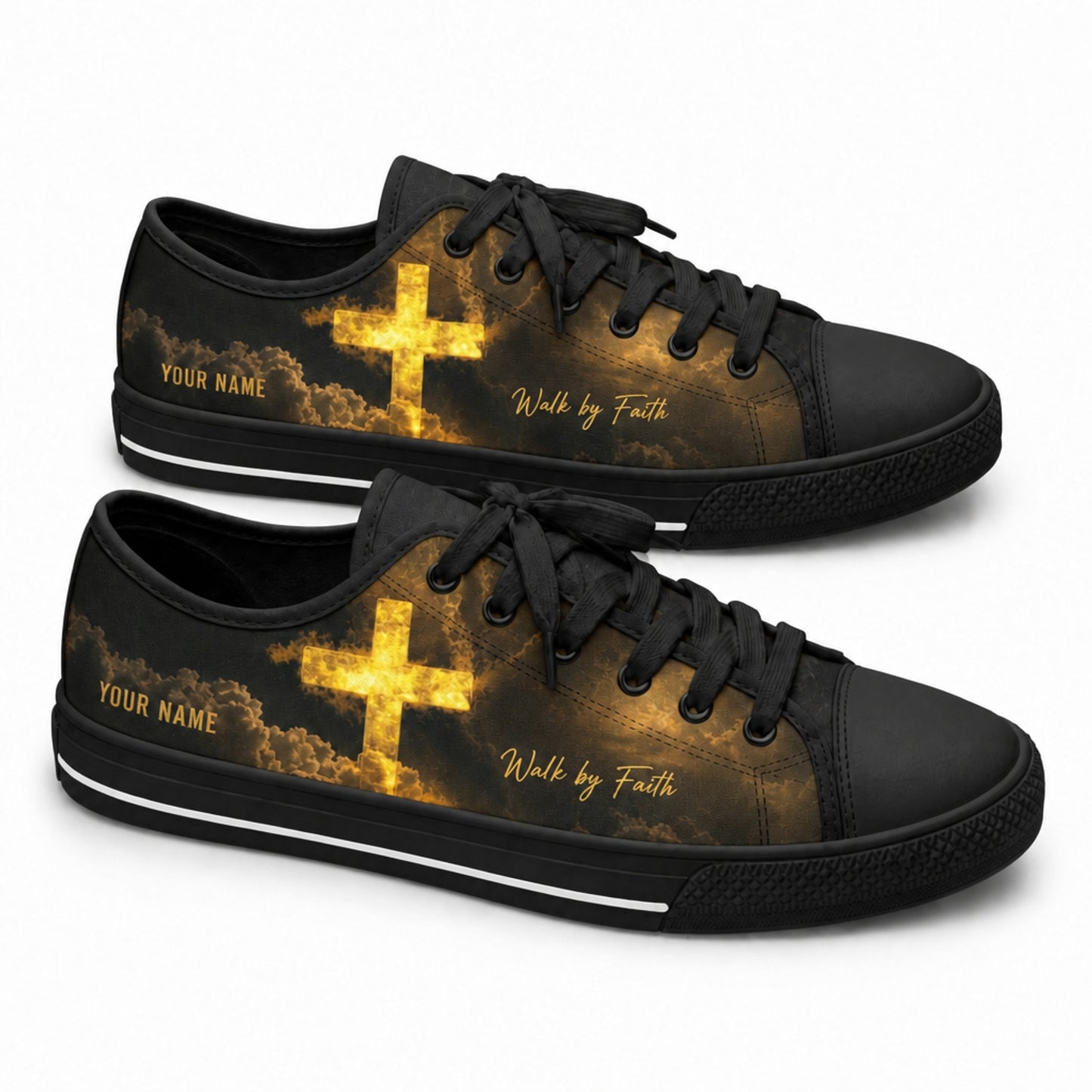Glowing Cross With Clouds Graphic Personalized Low Top Shoes black shoes  