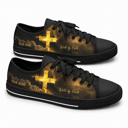 Glowing Cross With Clouds Graphic Personalized Low Top Shoes black shoes  