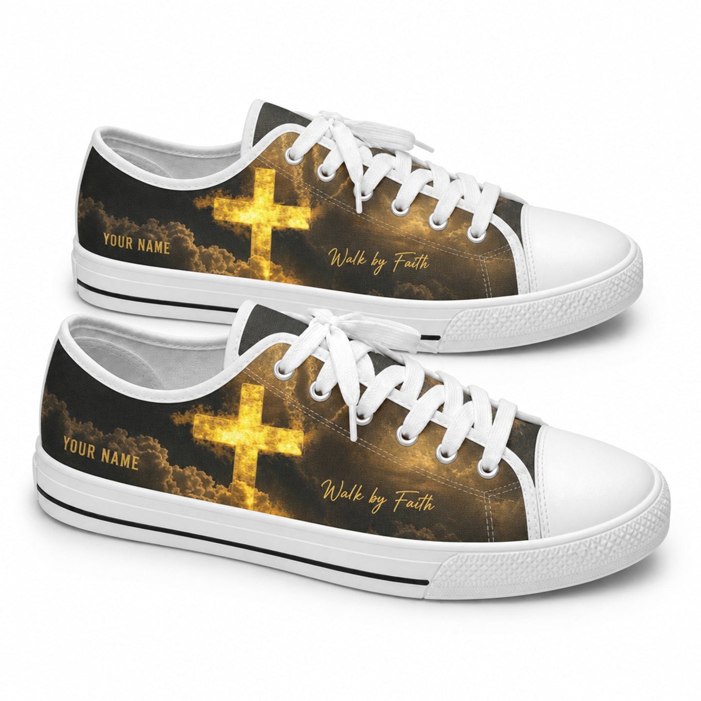 Glowing Cross With Clouds Graphic Personalized Low Top Shoes      