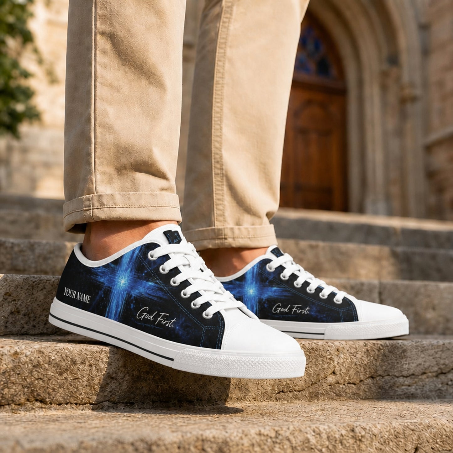 God First Blue Cross Modern Personalized Low Top Shoes Life style  