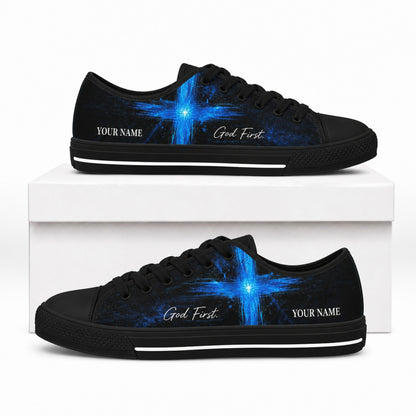 God First Blue Cross Modern Personalized Low Top Shoes box black  