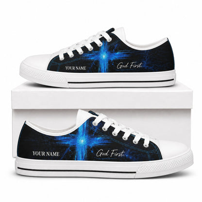 God First Blue Cross Modern Personalized Low Top Shoes box white  