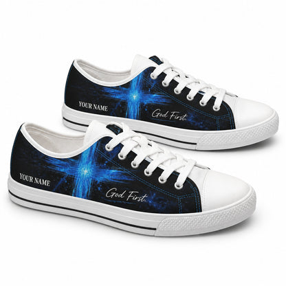 God First Blue Cross Modern Personalized Low Top Shoes      