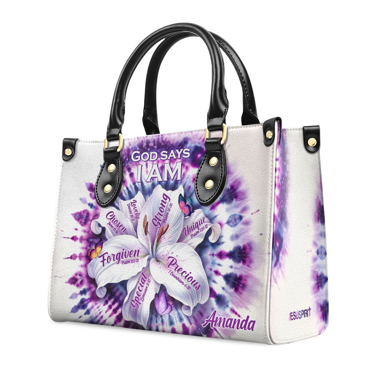 God Says I Am Custom Name Leather Handbags For Women