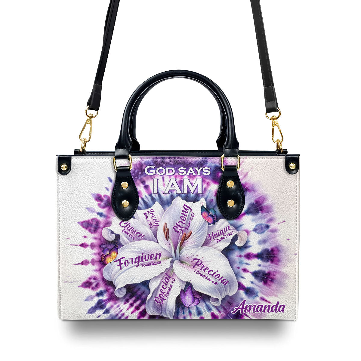 God Says I Am Custom Name Leather Handbags For Women