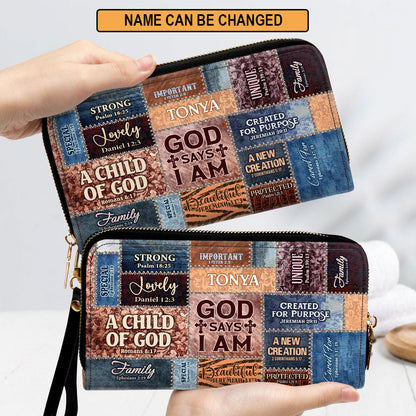 God Says I Am Personalized Leather Clutch Purse For Christian Women - Christian Gifts For Religious Women
