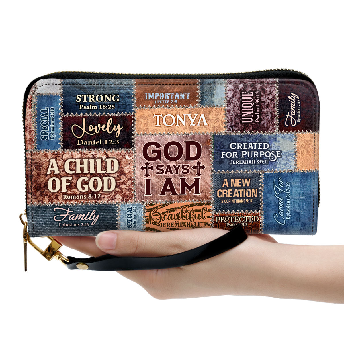 God Says I Am Personalized Leather Clutch Purse For Christian Women - Christian Gifts For Religious Women