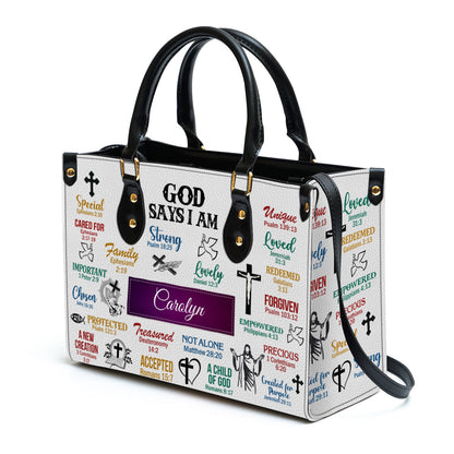 God Says I Am Scripture Leather Bag - Personalized Leather Bag With Handle for Christian Women
