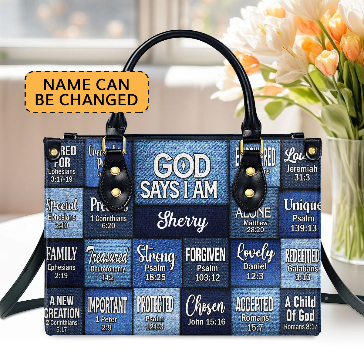 God Says I Am Strong Protected Personalized Leather Handbag - Jesus Handbag