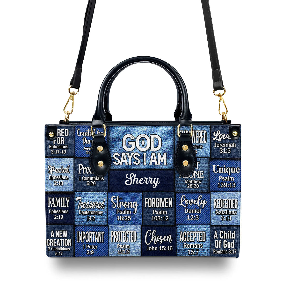 God Says I Am Strong Protected Personalized Leather Handbag - Jesus Handbag