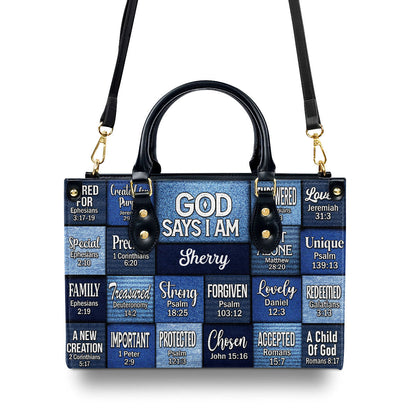 God Says I Am Strong Protected Personalized Leather Handbag - Jesus Handbag