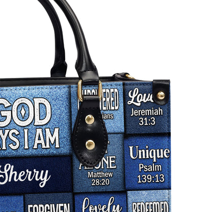 God Says I Am Strong Protected Personalized Leather Handbag - Jesus Handbag