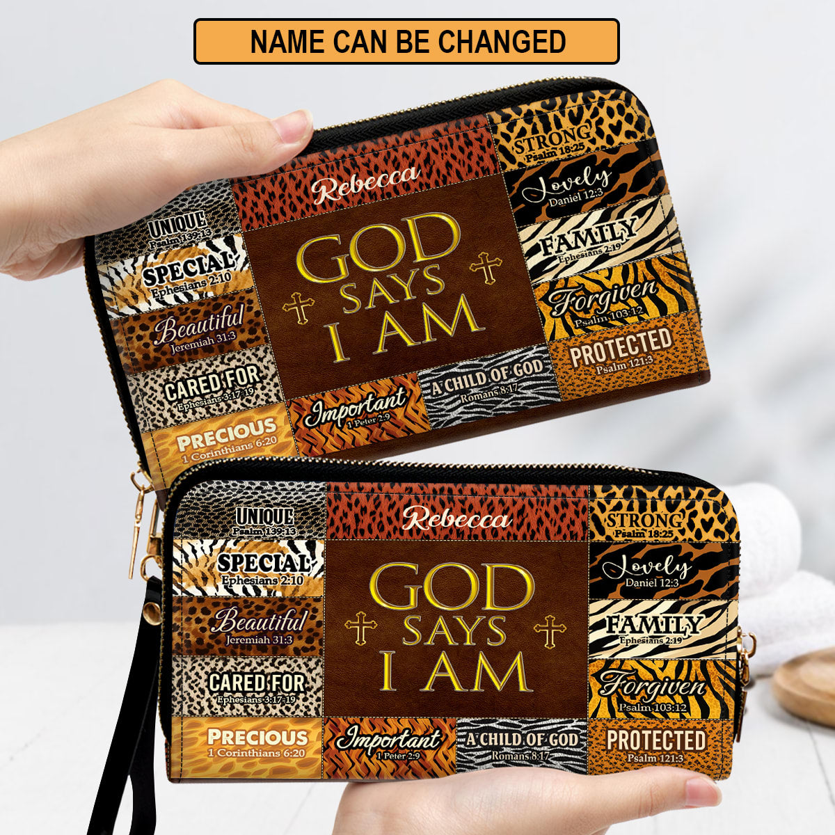 God Says I Am Unique Personalized Leather Clutch Purse For Christian Women - Christian Gifts For Religious Women