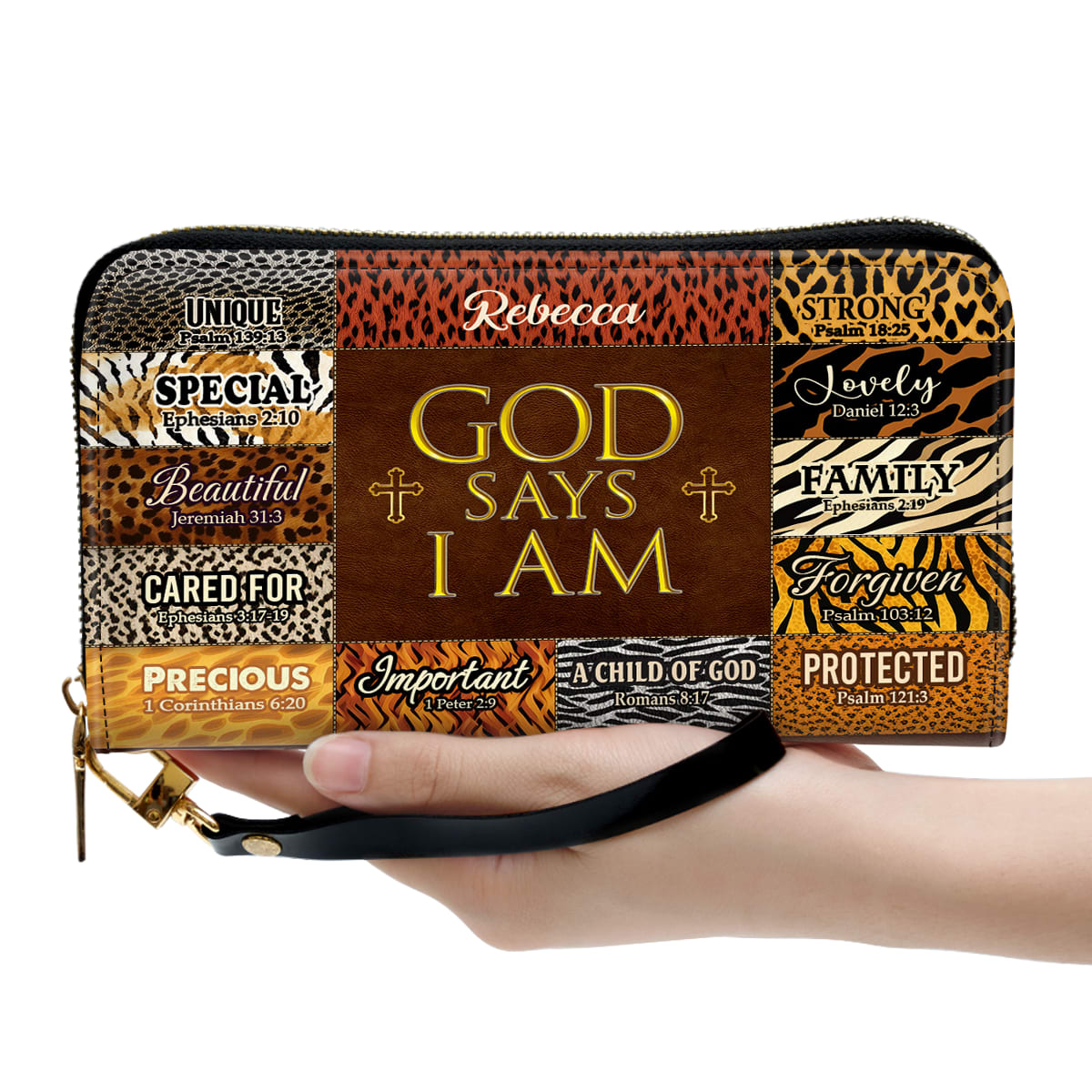 God Says I Am Unique Personalized Leather Clutch Purse For Christian Women - Christian Gifts For Religious Women