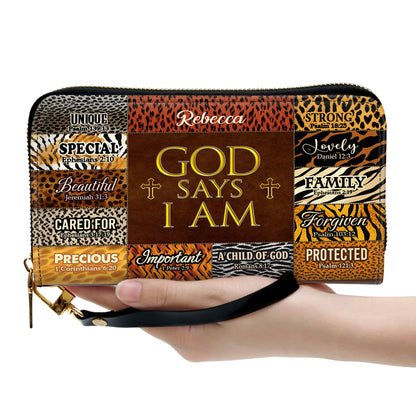 God Says I Am Unique Personalized Leather Clutch Purse For Christian Women - Christian Gifts For Religious Women