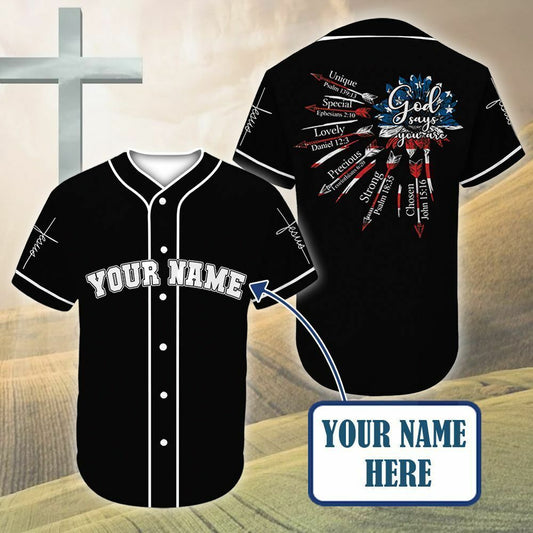 God Says You Are For Men and Women - American Flag Custom Baseball Jersey - Personalized Jesus Baseball Jersey For Men and Women