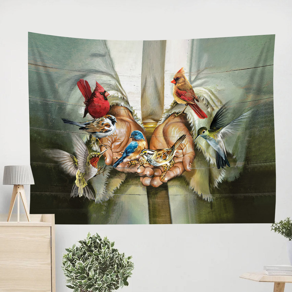 God's Hand Hummingbird Tapestry - Christian Tapestries - Wall Tapestry Bible Verse