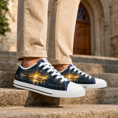 Grace Wins Crown Of Thorns Custom Low Top Canvas Shoes Life style