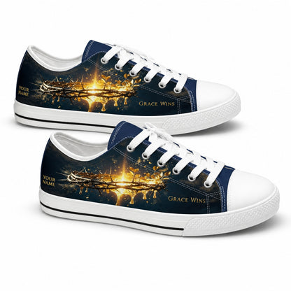 Grace Wins Crown Of Thorns Custom Low Top Canvas Shoes    