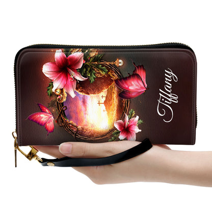 Grant Me The Serenity To Accept The Things I Cannot Change Personalized Zippered Leather Clutch Purse