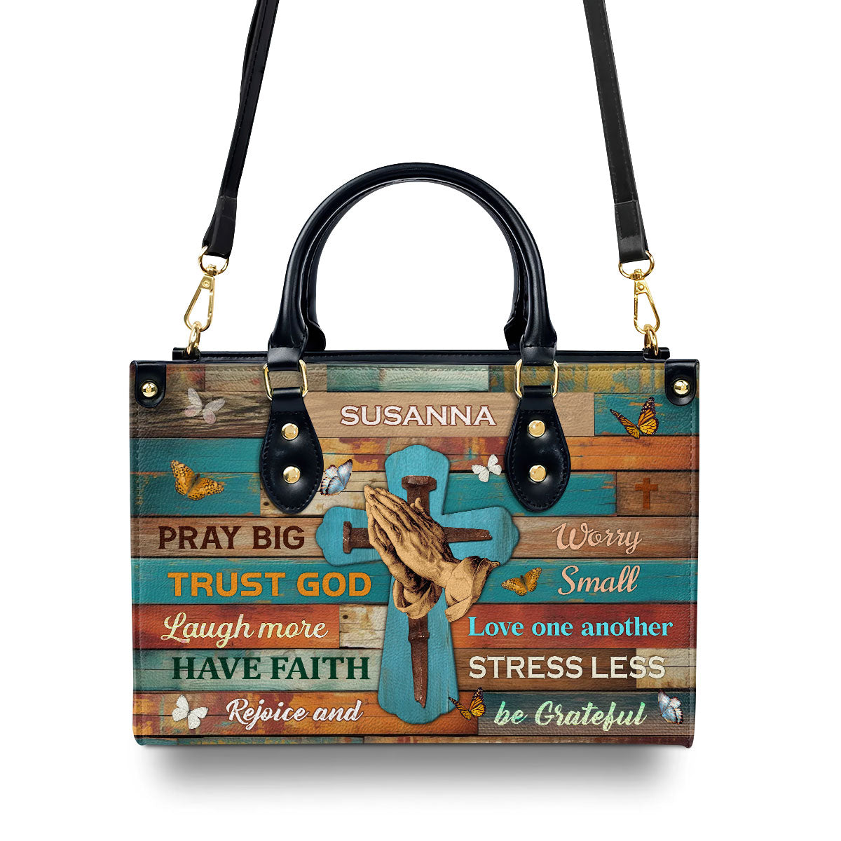Hand Pray Big Trust God Personalized Leather Handbag - Jesus Handbag