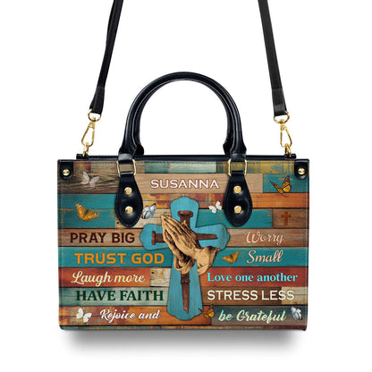 Hand Pray Big Trust God Personalized Leather Handbag - Jesus Handbag