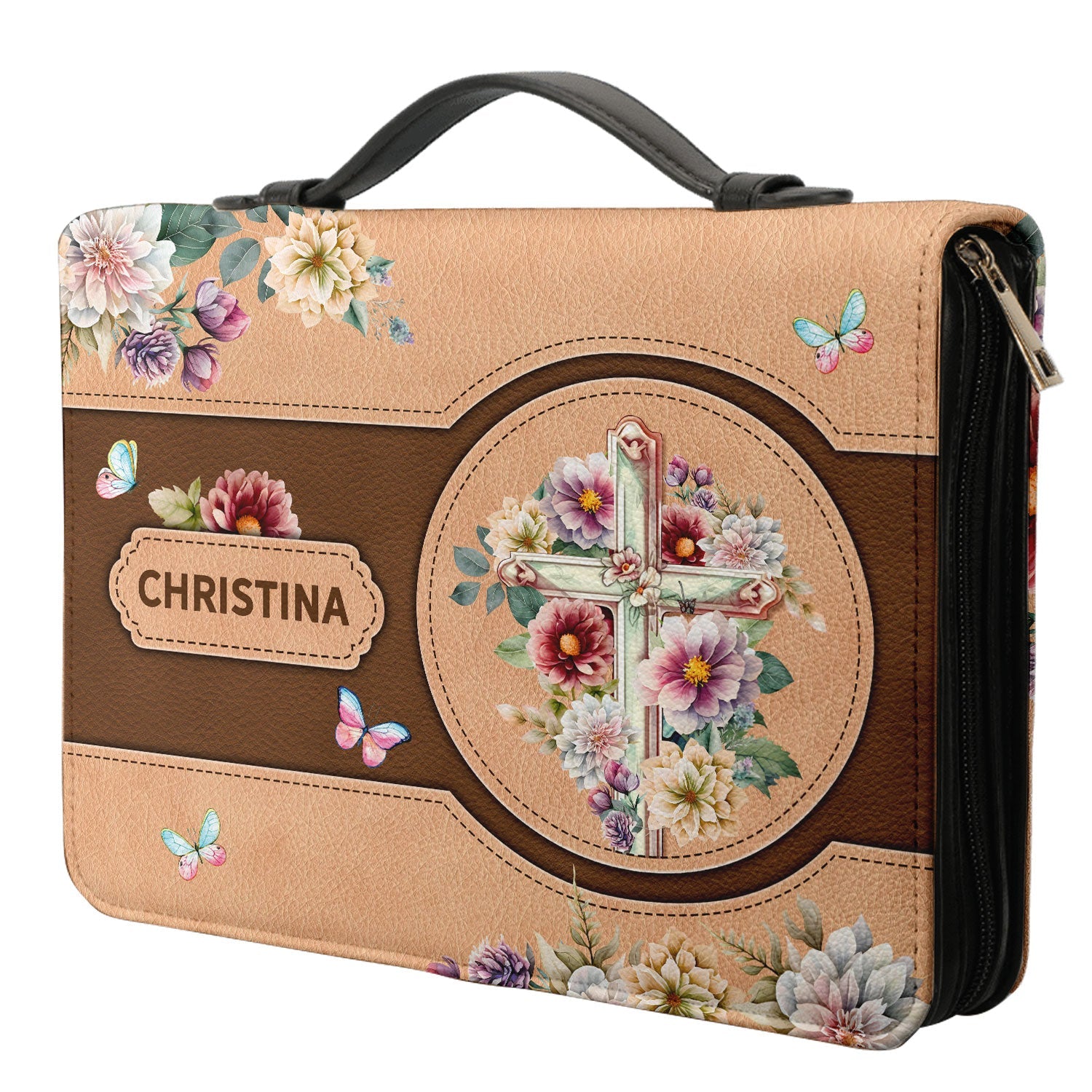 Happy Moments Praise God Flower Butterfly Personalized Women's Bible Covers - Jesus Bible Cover