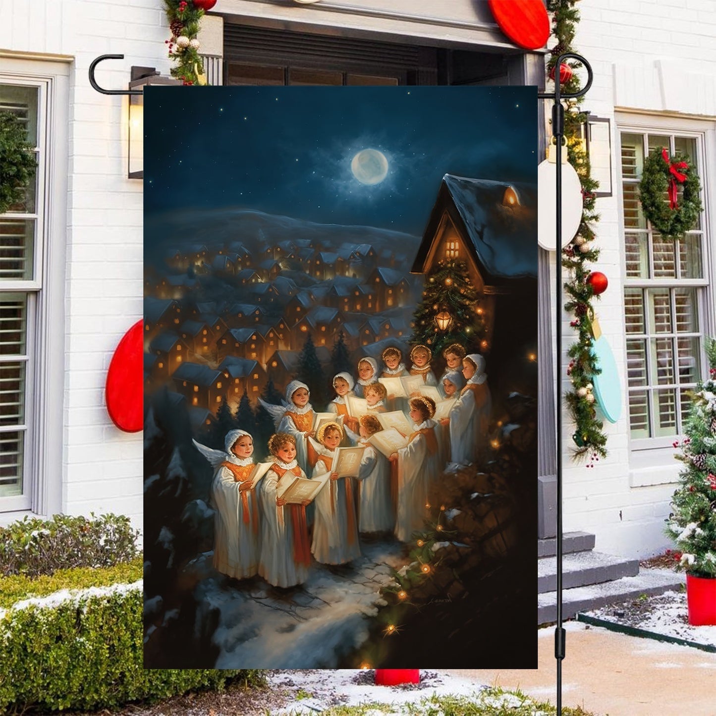 Harmonies Under The Starlit Snow A Christmas Serenade Christmas Garden Flag - Christian House Flag