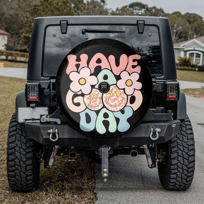 Have A Good Day Retro Smiley Face Flower Spare Tire Cover - Religious Christian Spare Tire Cover