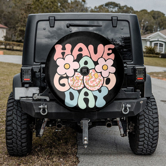 Have A Good Day Retro Smiley Face Flower Spare Tire Cover - Religious Christian Spare Tire Cover