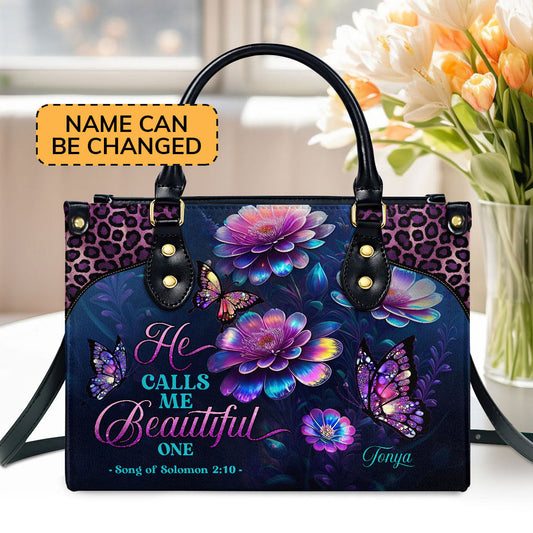 He Calls Me Beautiful One Personalized Leather Handbag With Handle For Women