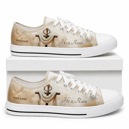 He Is Risen Cross Classic Personalized Low Top Shoes box white  