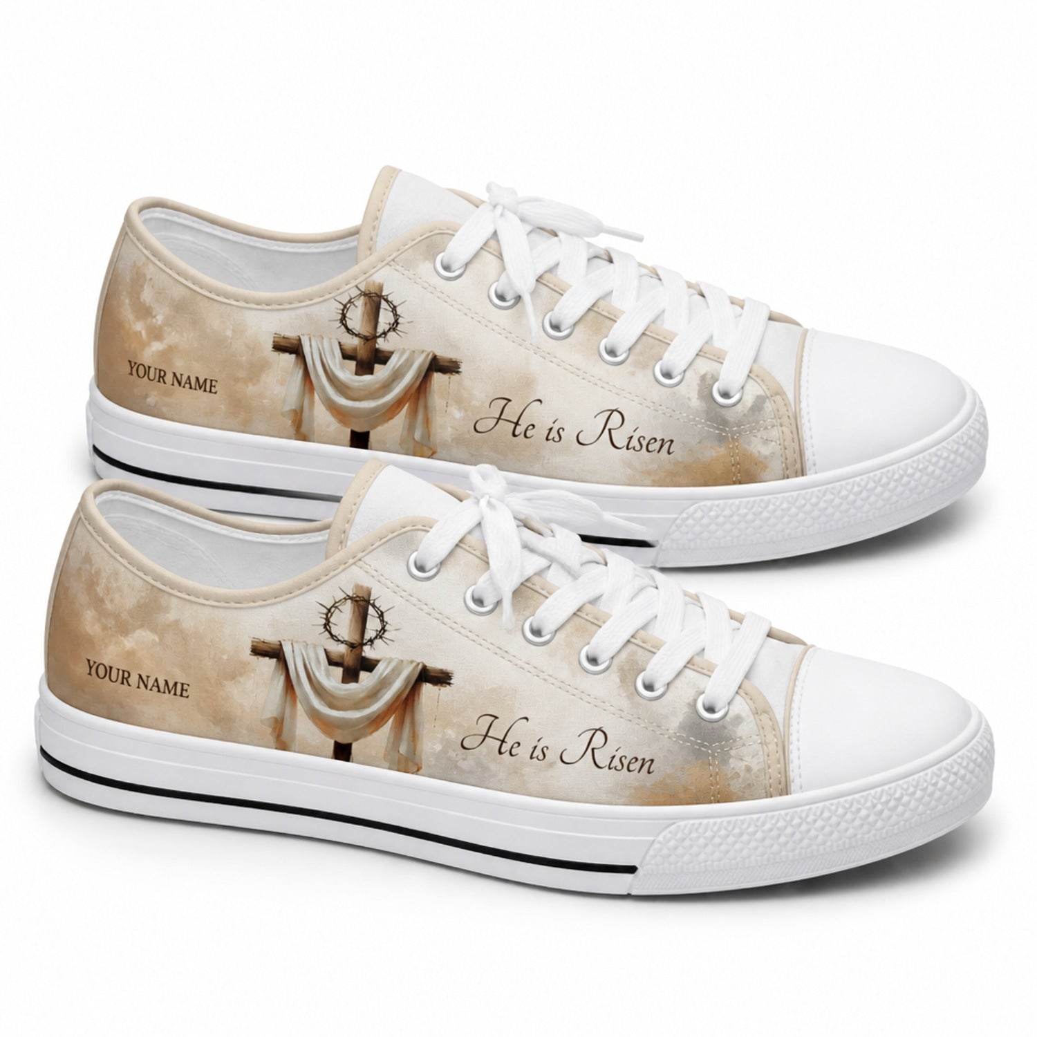 He Is Risen Cross Classic Personalized Low Top Shoes      