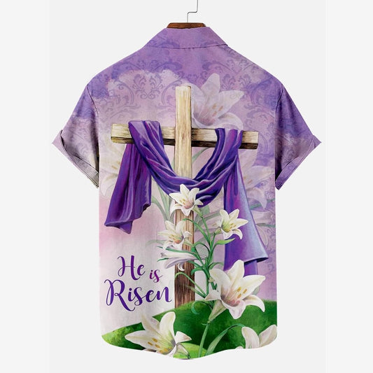 He Is Risen Cross Craft Christian Hawaiian Shirt - Hawaiian Beach Shirts for Men Women
