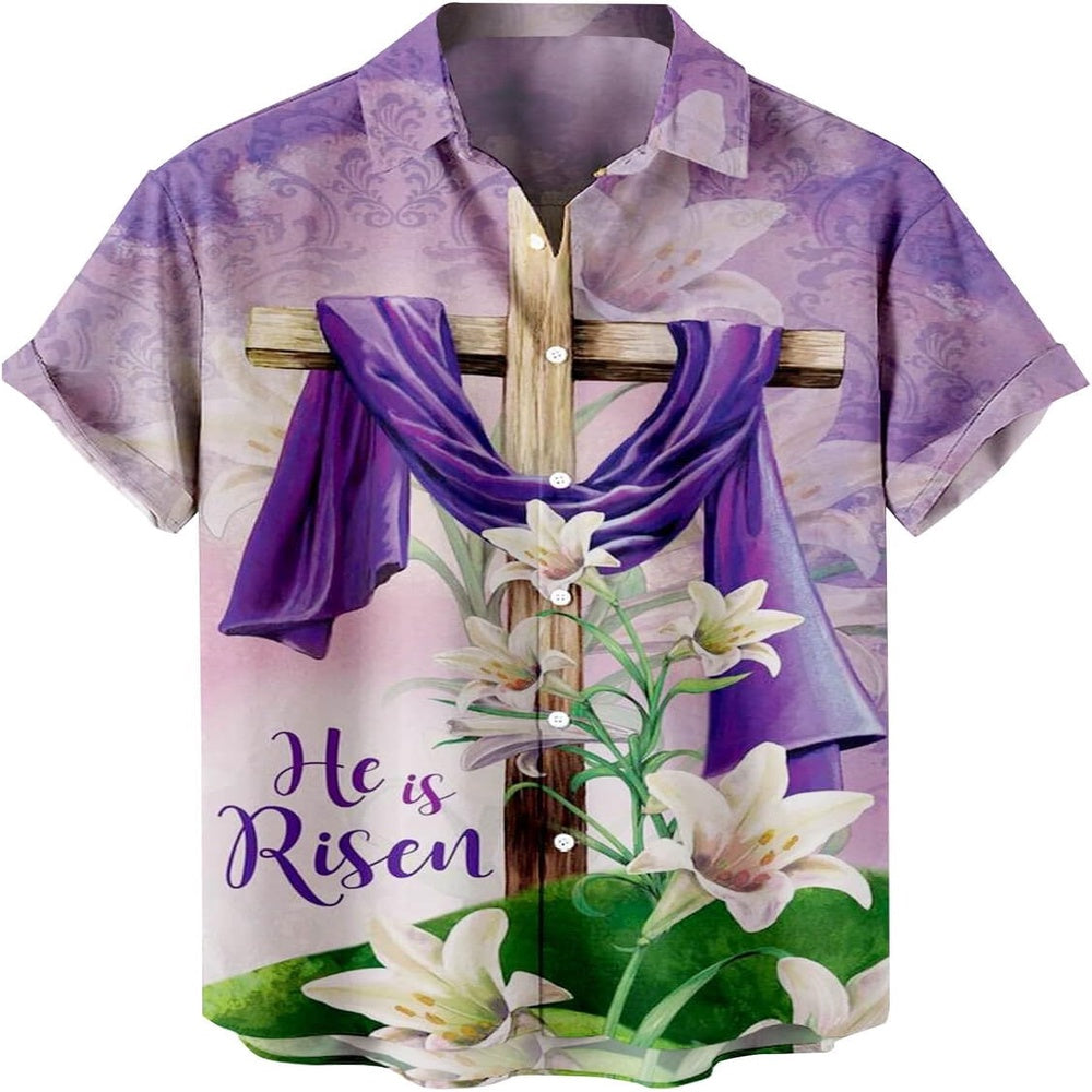 He Is Risen Cross Craft Christian Hawaiian Shirt - Hawaiian Beach Shirts for Men Women