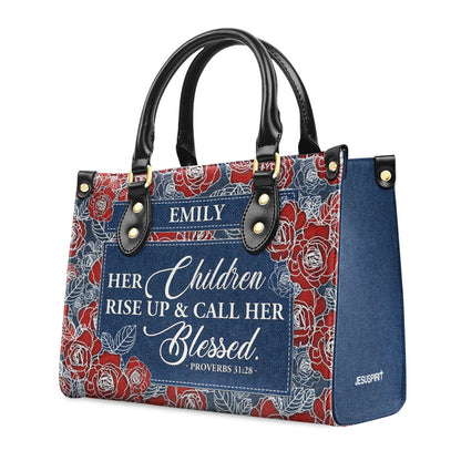 Her Children Rise Up & Call Her Blessed Custom Name Leather Handbags For Women