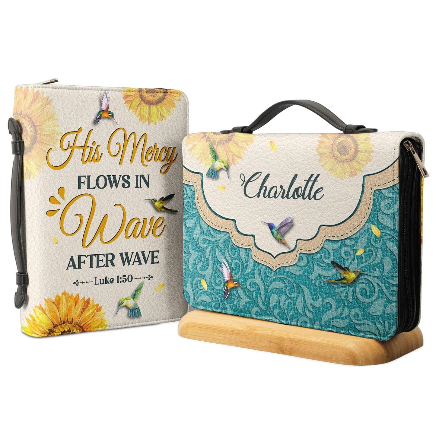 His Mercy Flows In Wave After Wave Luke 1 50 Sunflower Hummingbird Personalized Women's Bible Covers
