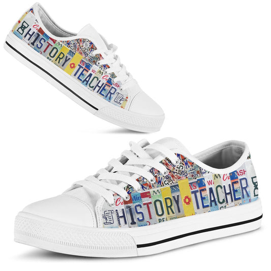 History Teacher License Plates Low Top Shoes, Teacher Shoes, Low Top Sneakers