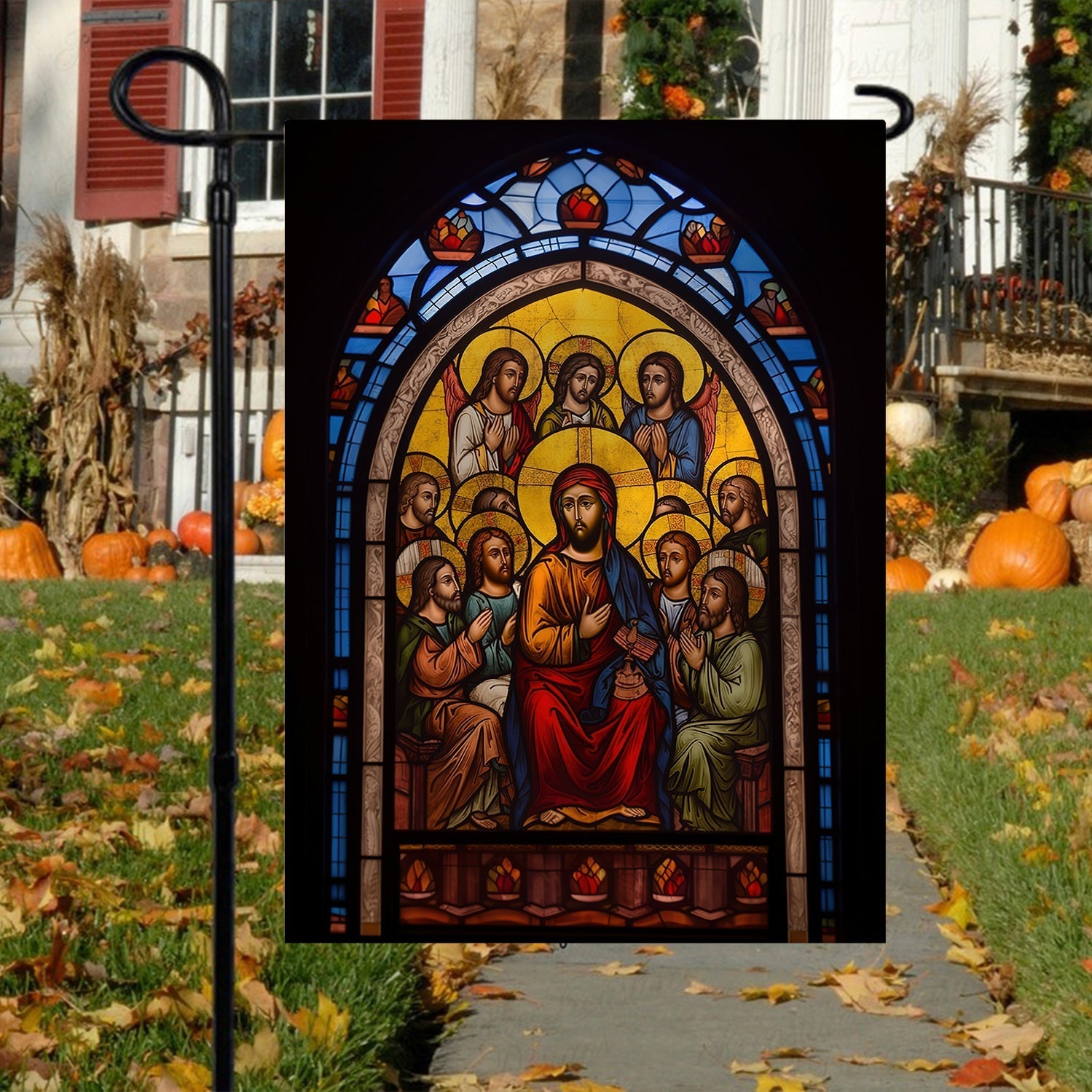 Holy Family Christ And Apostles A Stained Glass Winter Christmas Garden Flag - Christian House Flag