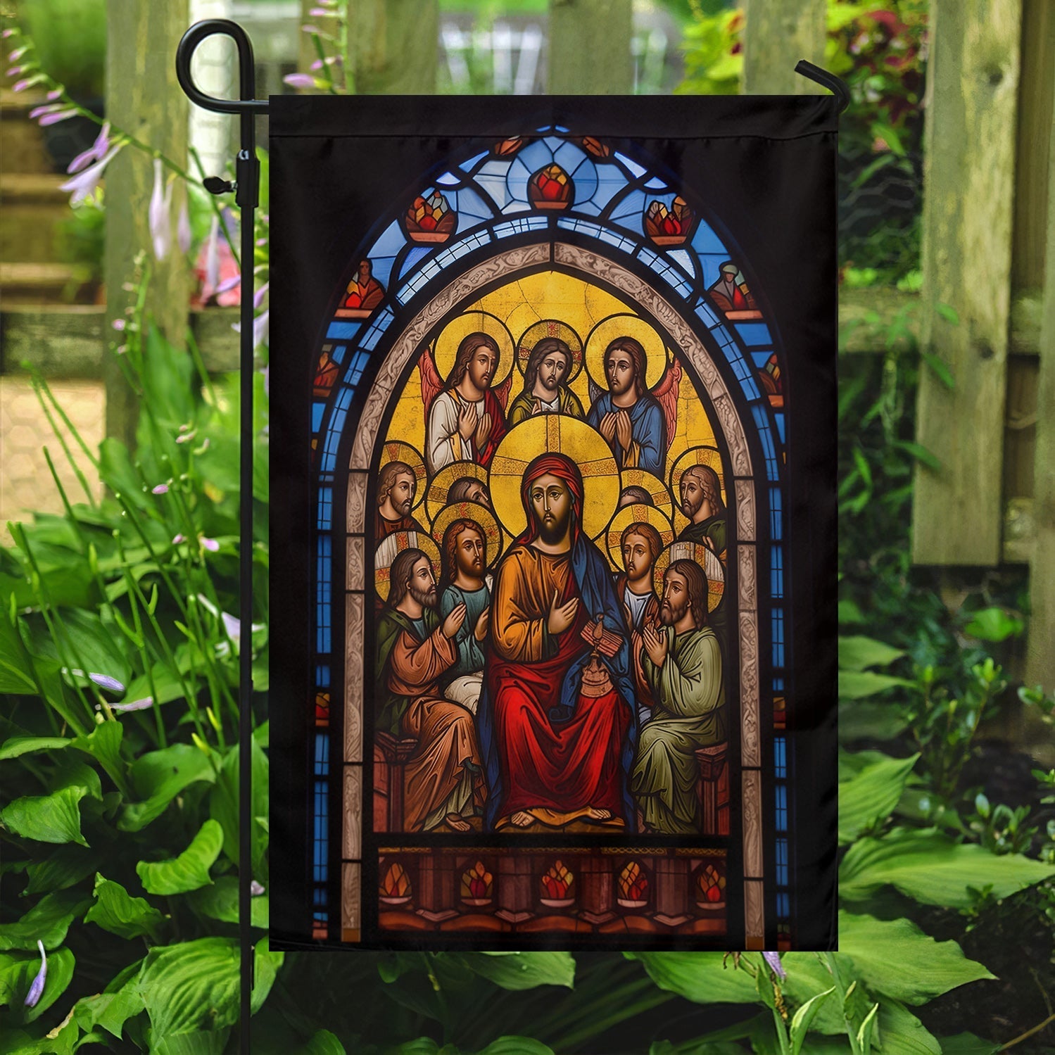 Holy Family Christ And Apostles A Stained Glass Winter Christmas Garden Flag - Christian House Flag